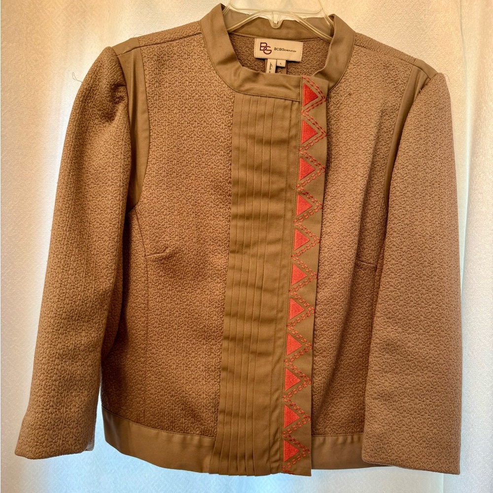 BCBGeneration Tan Jacket with Pink Triangle Trim